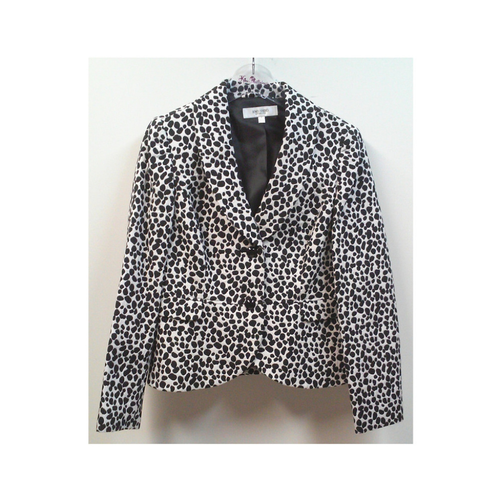 Black White Animal Print Peplum Career Blazer